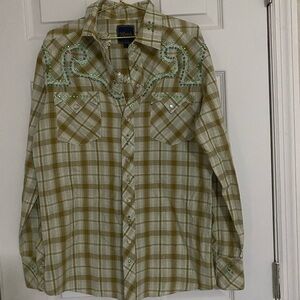 Vintage Rhinestone Cowboys Metallic Plaid Western Shirt